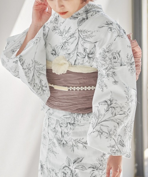 Dita（ディータ）の「ゆかた姿を引き立てる。ふんわりジャガードレースへこ帯【K】（和装小物・レディース・ピンクベージュ/オリーブ/アイボリー/アッシュブラウン/ライトベージュ・FREE）」の10枚目の写真