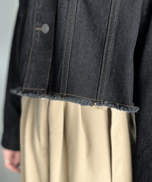 ms+ ideal（エムズプラスアイディール）の「【ms+ ideal】こなれ度抜群！綿100%ショート丈カットオフデニムジャケット（デニムジャケット・レディース・ブラック/ワンウォッシュ・SMALL/MEDIUM/LARGE/X-LARGE）」の5枚目の写真
