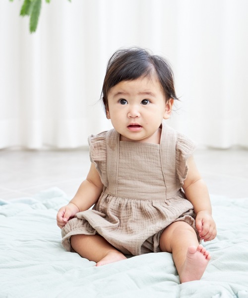 MAKE YOUR DAY（メイクユアデイ）の「Wガーゼフリルロンパース（ロンパース・キッズ・アイボリー/ピンク/モカ・80/70）」の9枚目の写真