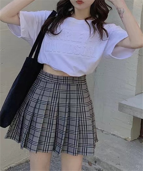 FREE STYLISTS(フリー スタイリスト)の「プリーツチェックミニスカート(スカート・レディース・ブラック/カーキ/グレー・L/S/M/XL)」の2枚目の写真