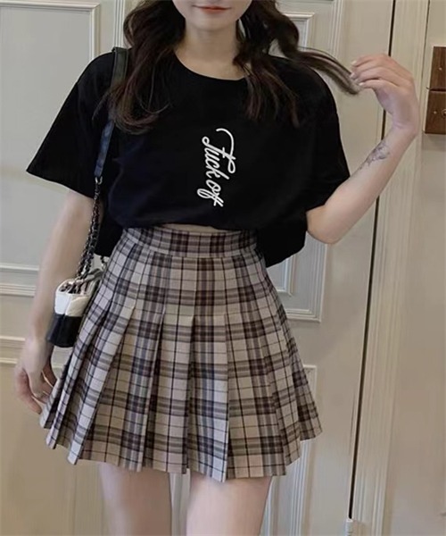 FREE STYLISTS(フリー スタイリスト)の「プリーツチェックミニスカート(スカート・レディース・ブラック/カーキ/グレー・L/S/M/XL)」の3枚目の写真