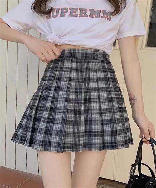 FREE STYLISTS(フリー スタイリスト)の「プリーツチェックミニスカート(スカート・レディース・ブラック/カーキ/グレー・L/S/M/XL)」の8枚目の写真