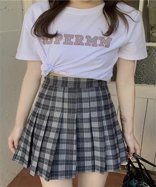 FREE STYLISTS(フリー スタイリスト)の「プリーツチェックミニスカート(スカート・レディース・ブラック/カーキ/グレー・L/S/M/XL)」の9枚目の写真