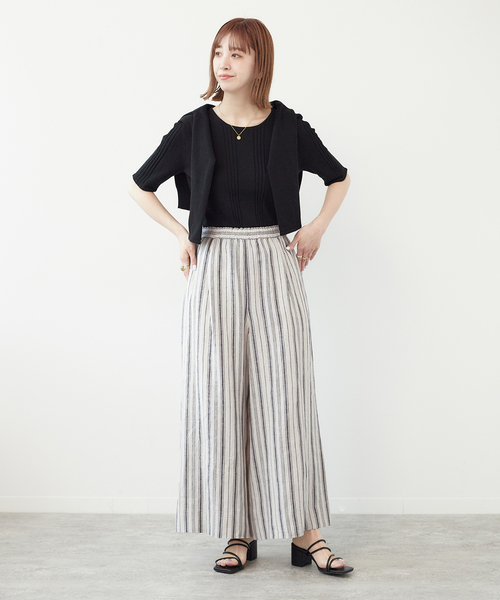 B.C STOCK(ベーセーストック)の「リネンパンツ(スラックス・レディース・グリーン/ベージュ/ブルー系その他/ブラック・FREE)」の8枚目の写真