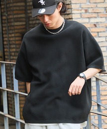 【洗えるニット+カットソー2点SET】オーバーサイズ捲縮サマーニット&半袖Tシャツ/軽量×抗ピリング×ウォッシャブル×帯電防止