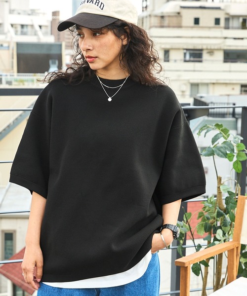 BARK MANHATTAN(バークマンハッタン)の「【洗えるニット+カットソー2点SET】オーバーサイズ捲縮サマーニット&半袖Tシャツ/軽量×抗ピリング×ウォッシャブル×帯電防止(Tシャツ/カットソー・メンズ・ブラック/チャコールグレー/アイボリー/モカ/カーキ/ネイビー・M/L)」の21枚目の写真