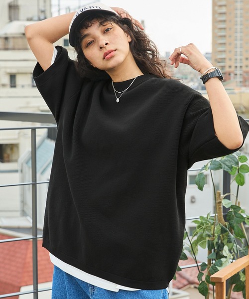 BARK MANHATTAN(バークマンハッタン)の「【洗えるニット+カットソー2点SET】オーバーサイズ捲縮サマーニット&半袖Tシャツ/軽量×抗ピリング×ウォッシャブル×帯電防止(Tシャツ/カットソー・メンズ・ブラック/チャコールグレー/アイボリー/モカ/カーキ/ネイビー・M/L)」の8枚目の写真