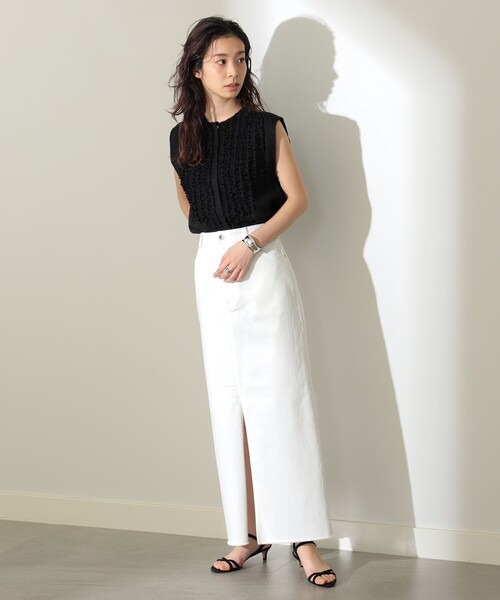 DemiLuxe BEAMS タイトスカート 38 ホワイト Demi-Luxe BEAMS スカート シンプル タイト ニットスカート .M