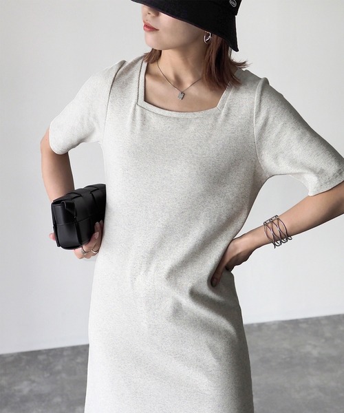 Riberry（リベリー）の「スクエアネックテレコワンピース（ワンピース・レディース・ブラック/アイボリー/オートミール・FREE）」の3枚目の写真