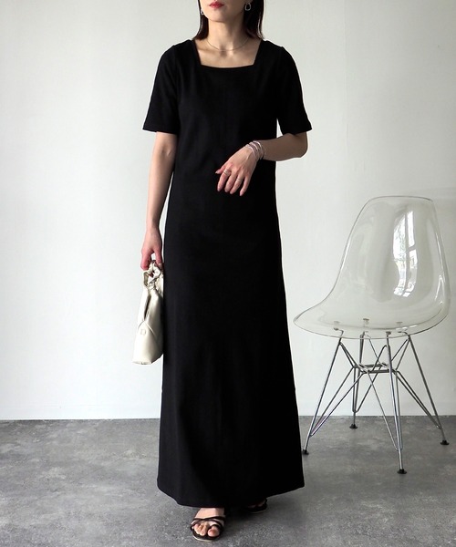 Riberry（リベリー）の「スクエアネックテレコワンピース（ワンピース・レディース・ブラック/アイボリー/オートミール・FREE）」の17枚目の写真