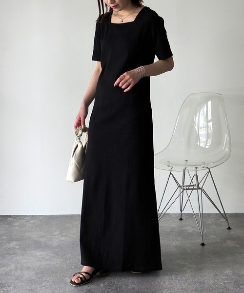 Riberry（リベリー）の「スクエアネックテレコワンピース（ワンピース・レディース・ブラック/アイボリー/オートミール・FREE）」の19枚目の写真