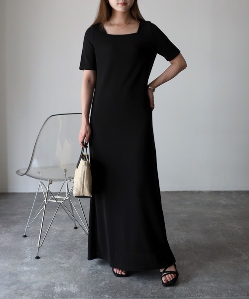 Riberry（リベリー）の「スクエアネックテレコワンピース（ワンピース・レディース・ブラック/アイボリー/オートミール・FREE）」の5枚目の写真