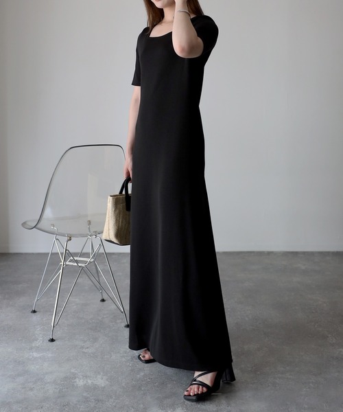 Riberry（リベリー）の「スクエアネックテレコワンピース（ワンピース・レディース・ブラック/アイボリー/オートミール・FREE）」の6枚目の写真