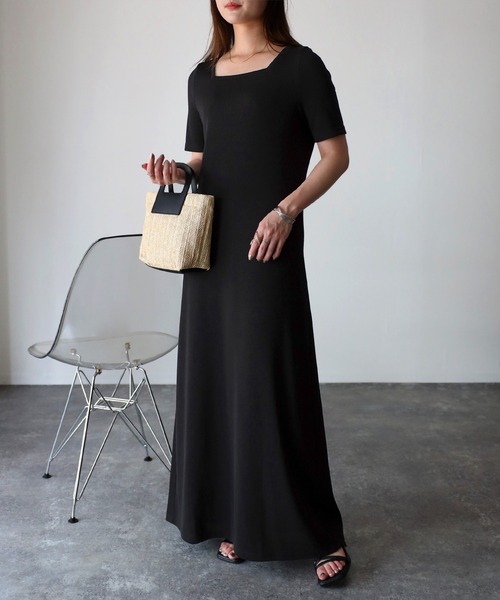 Riberry（リベリー）の「スクエアネックテレコワンピース（ワンピース・レディース・ブラック/アイボリー/オートミール・FREE）」の10枚目の写真