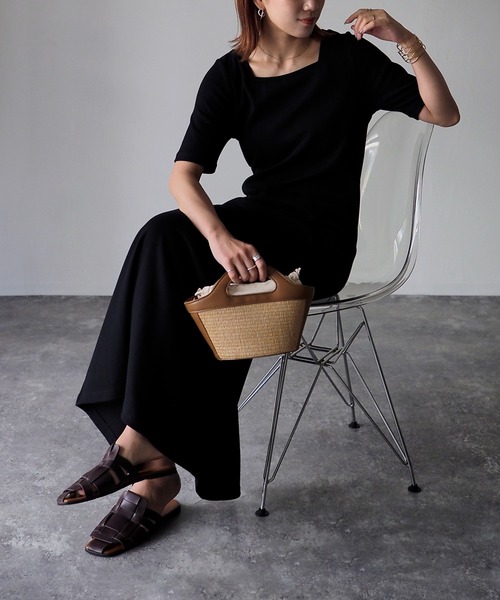 Riberry（リベリー）の「スクエアネックテレコワンピース（ワンピース・レディース・ブラック/アイボリー/オートミール・FREE）」の9枚目の写真