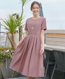 【2TYPEスリーブ/半袖・ノースリーブ】タックフレアワンピース