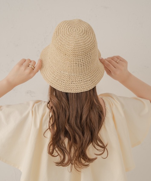 Ambre Neige（アンブルネージュ）の「透かし編みペーパーハット／【WEB/EC限定商品】（ハット・レディース・ベージュ/オフホワイト・FREE）」の2枚目の写真