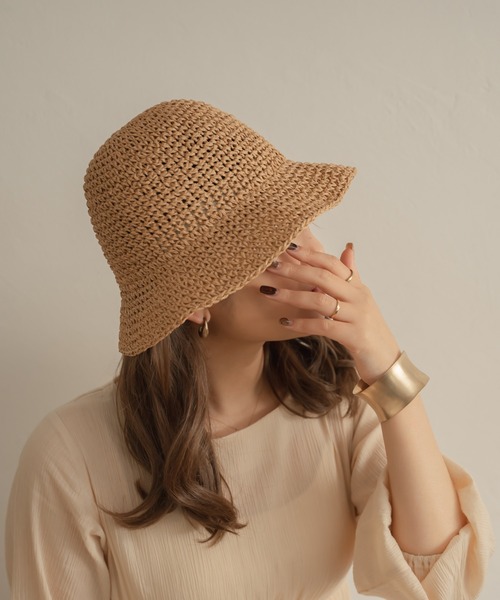 Ambre Neige（アンブルネージュ）の「透かし編みペーパーハット／【WEB/EC限定商品】（ハット・レディース・ベージュ/オフホワイト・FREE）」の6枚目の写真