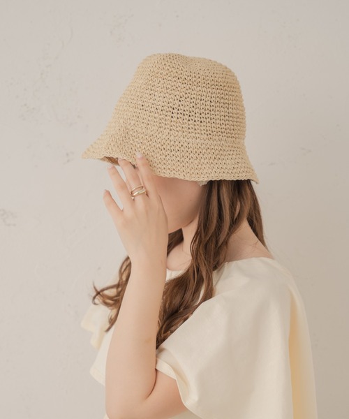 Ambre Neige（アンブルネージュ）の「透かし編みペーパーハット／【WEB/EC限定商品】（ハット・レディース・ベージュ/オフホワイト・FREE）」の8枚目の写真