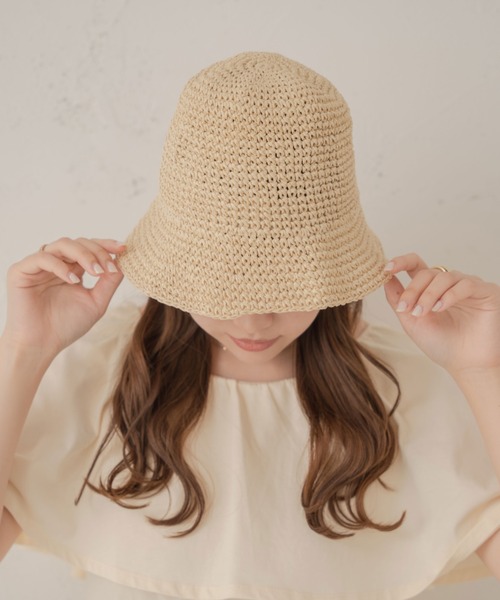 Ambre Neige（アンブルネージュ）の「透かし編みペーパーハット／【WEB/EC限定商品】（ハット・レディース・ベージュ/オフホワイト・FREE）」の3枚目の写真