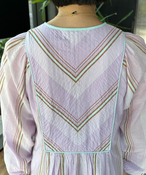 NE QUITTEZ PAS!(ヌキテパ)の「ne Quittez pas/COTTON VOILE STRIPE DRESS(ワンピース・レディース・グリーン/ピンク・MEDIUM)」の20枚目の写真