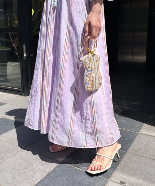 NE QUITTEZ PAS!(ヌキテパ)の「ne Quittez pas/COTTON VOILE STRIPE DRESS(ワンピース・レディース・グリーン/ピンク・MEDIUM)」の13枚目の写真