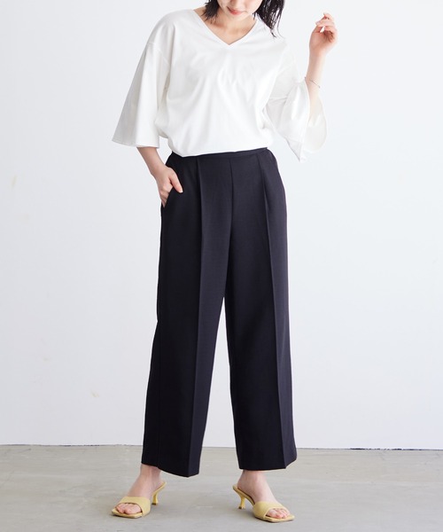 for/c（フォーシー）の「リネンライクタックストレートパンツ【サスティナブル】（その他パンツ・レディース・ブラック/チャコール/ベージュ/イエロー・M/L/LL）」の14枚目の写真