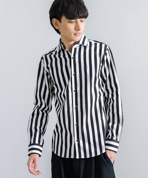 Rocky Monroe(ロッキーモンロー)の「日本製 ウイングカラー 無地ストライプ 長袖シャツ(シャツ/ブラウス・メンズ・ブラック/ホワイト/ブルー/ピンク/ネイビー/ワイン/ブラック系その他/ブルー系その他/ブラック系その他2/ブラック系その他3/ブラック系その他4/ブルー系その他2/ネイビー系/ネイビー系1・LL/M/L)」の1枚目の写真