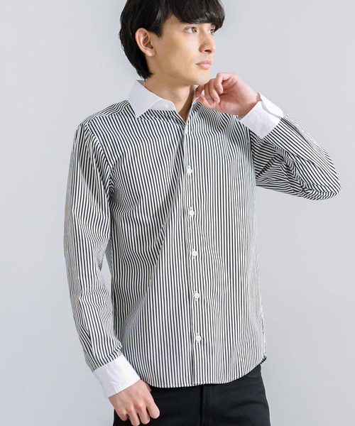 Rocky Monroe(ロッキーモンロー)の「日本製 ウイングカラー 無地ストライプ 長袖シャツ(シャツ/ブラウス・メンズ・ブラック/ホワイト/ブルー/ピンク/ネイビー/ワイン/ブラック系その他/ブルー系その他/ブラック系その他2/ブラック系その他3/ブラック系その他4/ブルー系その他2/ネイビー系/ネイビー系1・LL/M/L)」の5枚目の写真