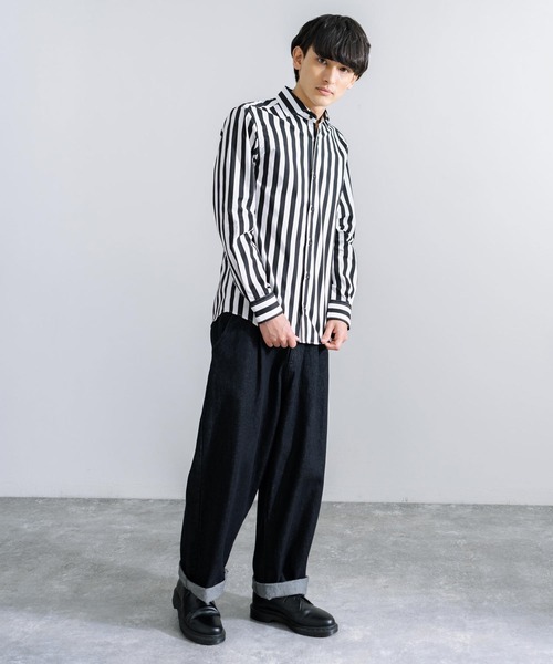 Rocky Monroe(ロッキーモンロー)の「日本製 ウイングカラー 無地ストライプ 長袖シャツ(シャツ/ブラウス・メンズ・ブラック/ホワイト/ブルー/ピンク/ネイビー/ワイン/ブラック系その他/ブルー系その他/ブラック系その他2/ブラック系その他3/ブラック系その他4/ブルー系その他2/ネイビー系/ネイビー系1・LL/M/L)」の16枚目の写真