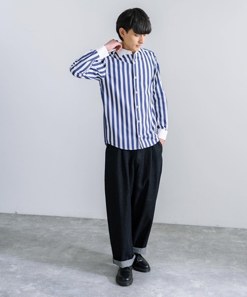 Rocky Monroe(ロッキーモンロー)の「日本製 ウイングカラー 無地ストライプ 長袖シャツ(シャツ/ブラウス・メンズ・ブラック/ホワイト/ブルー/ピンク/ネイビー/ワイン/ブラック系その他/ブルー系その他/ブラック系その他2/ブラック系その他3/ブラック系その他4/ブルー系その他2/ネイビー系/ネイビー系1・LL/M/L)」の19枚目の写真