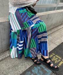 mi via loca | リメイク風マルチストライプ柄ティアードスカート(スカート)