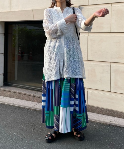 mi via loca（ミヴィアロカ）の「リメイク風マルチストライプ柄ティアードスカート（スカート・レディース・ピンク/ブルー・FREE）」の14枚目の写真