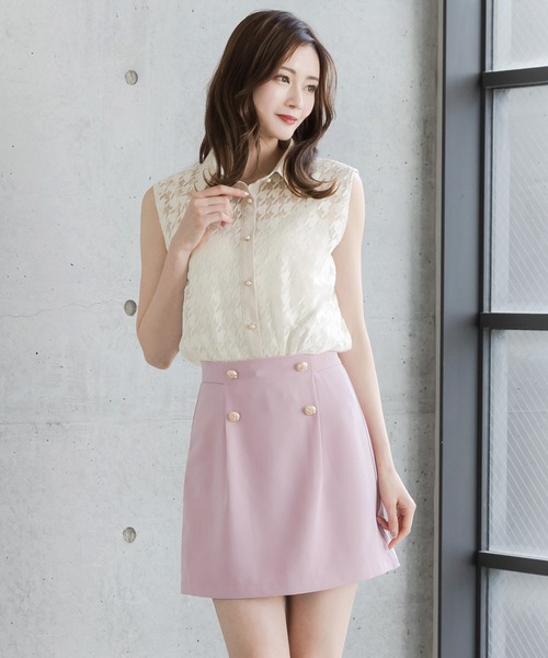 Julia Boutique(ジュリアブティック)の「千鳥格子柄パイピングブラウス×キャミソール2点セット/23041(Tシャツ/カットソー・レディース・ラベンダー/ホワイト/ピンク・ONE)」の5枚目の写真