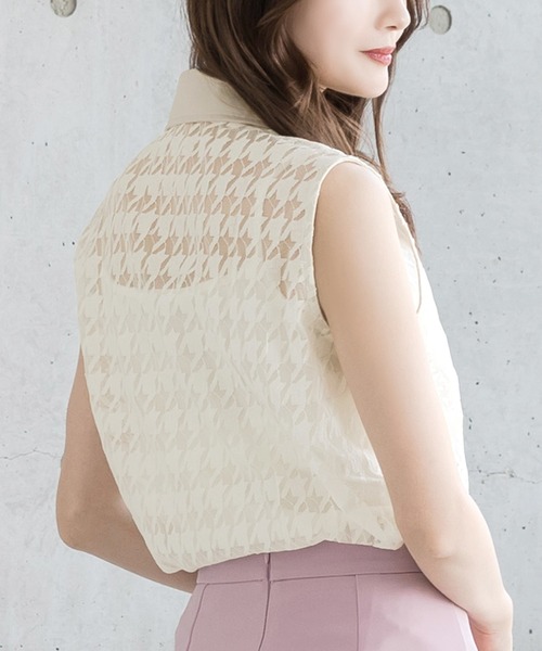 Julia Boutique(ジュリアブティック)の「千鳥格子柄パイピングブラウス×キャミソール2点セット/23041(Tシャツ/カットソー・レディース・ラベンダー/ホワイト/ピンク・ONE)」の6枚目の写真