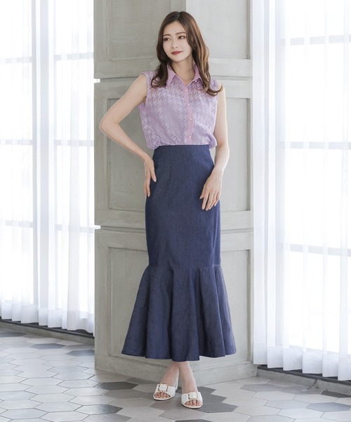 Julia Boutique(ジュリアブティック)の「千鳥格子柄パイピングブラウス×キャミソール2点セット/23041(Tシャツ/カットソー・レディース・ラベンダー/ホワイト/ピンク・ONE)」の7枚目の写真