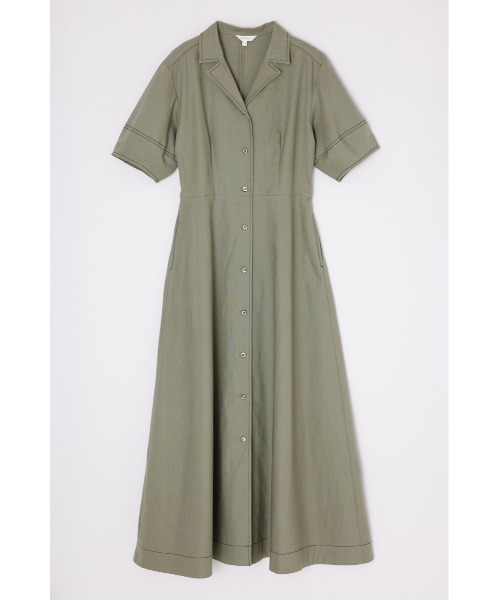 ベージュ シャツワンピース 半袖　moussy MOUSSY OPEN COLLAR SAFARI ドレス ベージュ 半袖