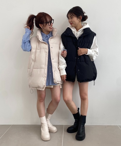 one after another NICE CLAUP（ワンアフターアナザーナイスクラップ）の「フェイクダウンベスト（ダウンベスト・レディース・ブラック/アイボリー・FREE）」の14枚目の写真