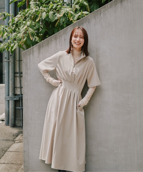 N.(N. Natural Beauty Basic)(エヌエヌナチュラルビューティーベーシック)の「◆スタンドハーフジップワンピース(ワンピース・レディース・ライトベージュ/グレー・MEDIUM)」の16枚目の写真