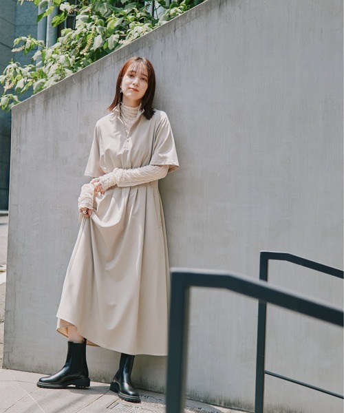 N.(N. Natural Beauty Basic)(エヌエヌナチュラルビューティーベーシック)の「◆スタンドハーフジップワンピース(ワンピース・レディース・ライトベージュ/グレー・MEDIUM)」の22枚目の写真