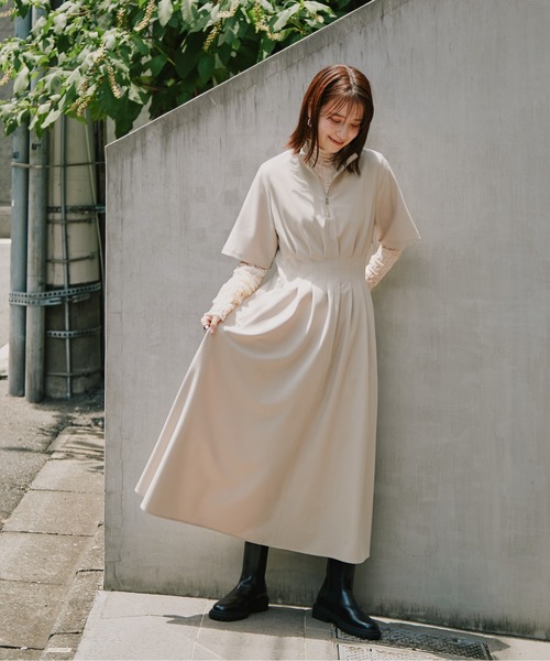 N.(N. Natural Beauty Basic)(エヌエヌナチュラルビューティーベーシック)の「◆スタンドハーフジップワンピース(ワンピース・レディース・ライトベージュ/グレー・MEDIUM)」の14枚目の写真