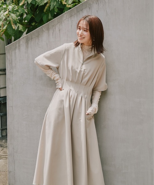 N.(N. Natural Beauty Basic)(エヌエヌナチュラルビューティーベーシック)の「◆スタンドハーフジップワンピース(ワンピース・レディース・ライトベージュ/グレー・MEDIUM)」の17枚目の写真