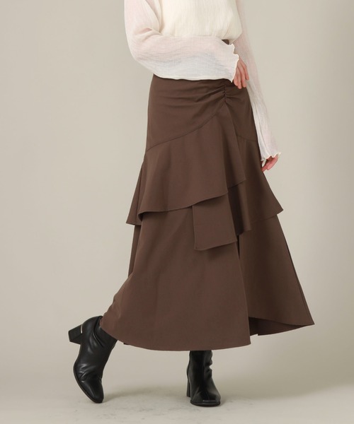 archives（アルシーヴ）の「ギャザーアシメラッフルスカート（スカート・レディース・ブラウン/ブラック/アイボリー・MEDIUM）」の3枚目の写真