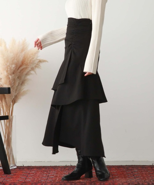 archives（アルシーヴ）の「ギャザーアシメラッフルスカート（スカート・レディース・ブラウン/ブラック/アイボリー・MEDIUM）」の2枚目の写真