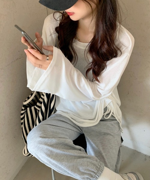 LADY LIKE(レディライク)の「ドローストリングゆったりシアートップス(Tシャツ/カットソー・レディース・ブラック/ホワイト・M)」の8枚目の写真