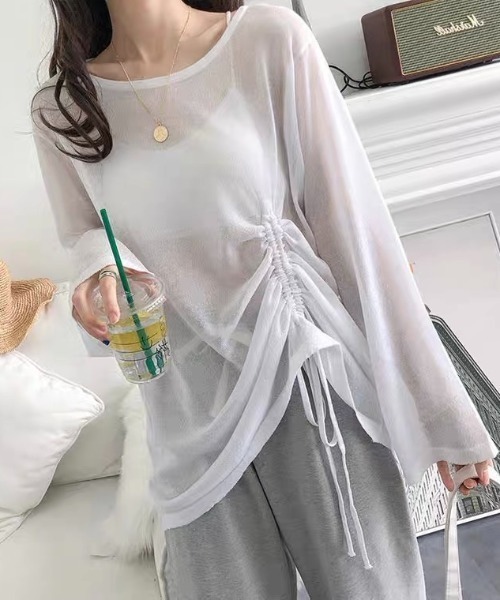 LADY LIKE(レディライク)の「ドローストリングゆったりシアートップス(Tシャツ/カットソー・レディース・ブラック/ホワイト・M)」の10枚目の写真
