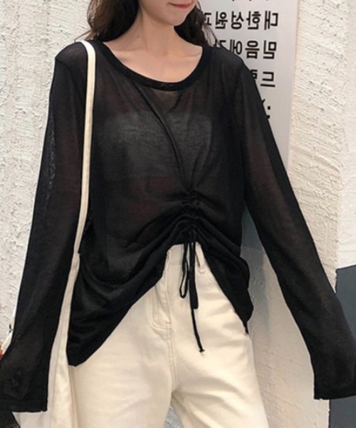 LADY LIKE(レディライク)の「ドローストリングゆったりシアートップス(Tシャツ/カットソー・レディース・ブラック/ホワイト・M)」の11枚目の写真