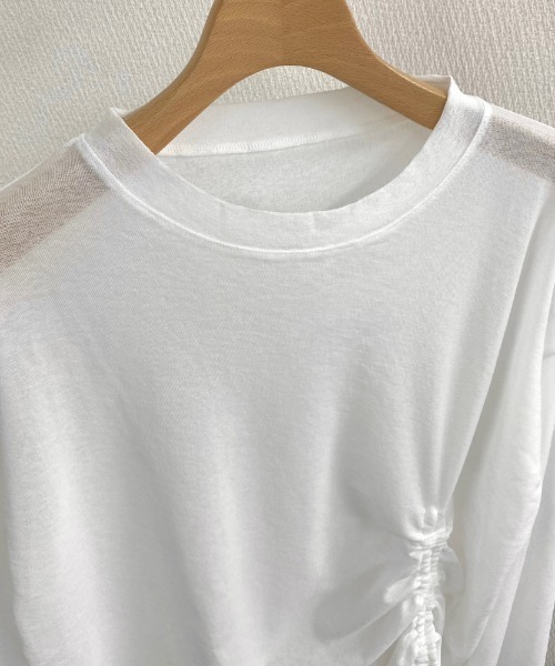 LADY LIKE(レディライク)の「ドローストリングゆったりシアートップス(Tシャツ/カットソー・レディース・ブラック/ホワイト・M)」の15枚目の写真