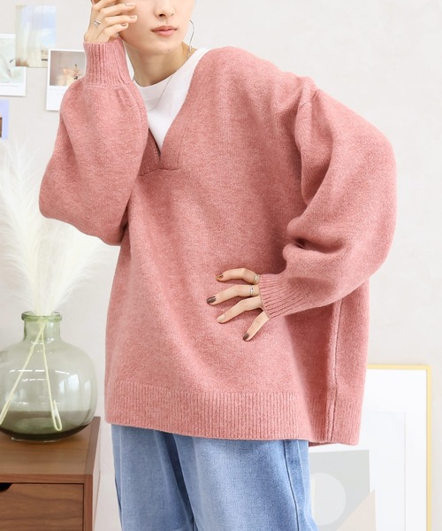 Social GIRL（ソーシャルガール）の「Vネック ニットプルオーバー（ニット/セーター・レディース・ベージュ/チャコール/オートミール/ピンク/ダークグレー/ミント/グレイッシュベージュ・FREE）」の8枚目の写真