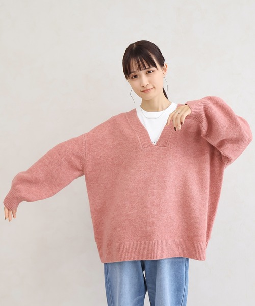 Social GIRL（ソーシャルガール）の「Vネック ニットプルオーバー（ニット/セーター・レディース・ベージュ/チャコール/オートミール/ピンク/ダークグレー/ミント/グレイッシュベージュ・FREE）」の11枚目の写真